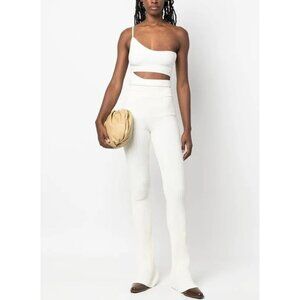 Andreadamo Ivory Ribbed Knit Flare Cutout Pants Womens XS NEW Made in Italy